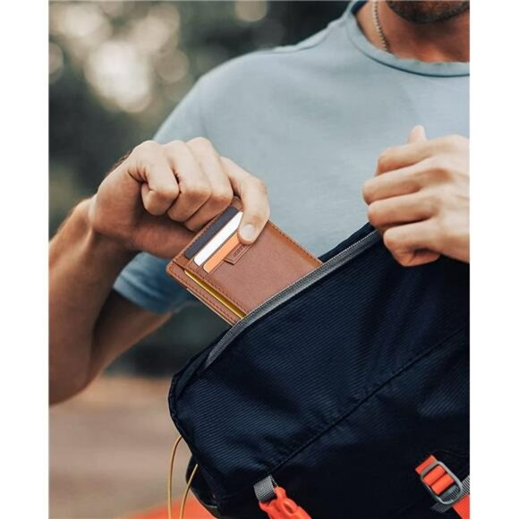 Slim Wallet for Men or Women Minimalist Small Leather Wallet - Brown - Picture 6 of 7